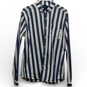 Scotch & Soda Navy White Stripe Button Down Shirt XL Slim Fit Mens